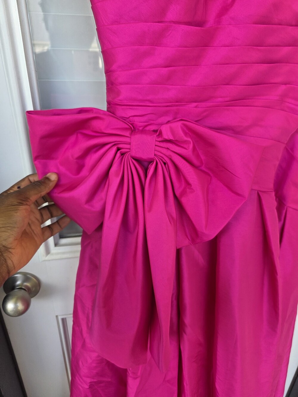XSCAPE Fuchsia Satin Bow Gown Formal Evening Dress Sz 10 $319 Wedding Luxury - Picture 8 of 14